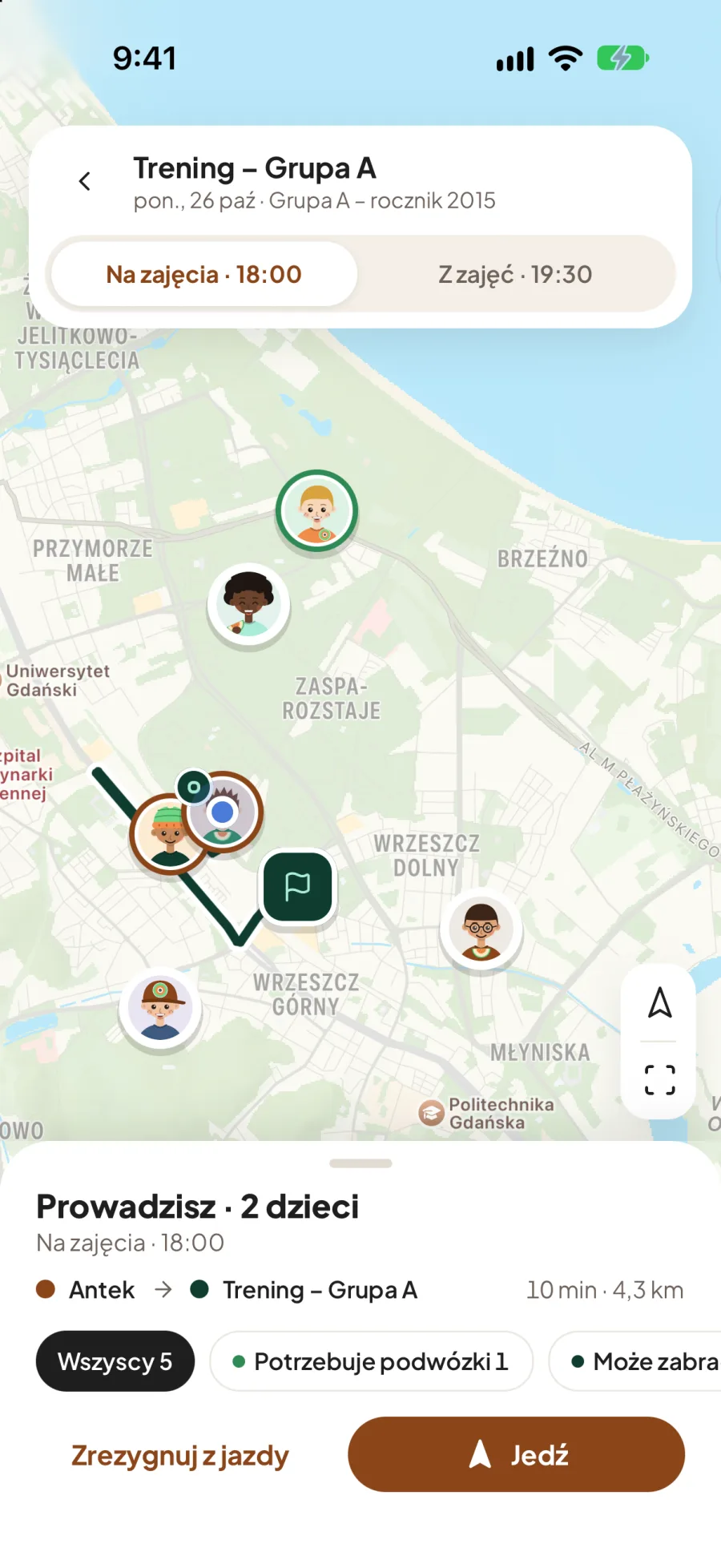 Melon: Wspólne podwózki dzieci na treningi i do szkoły, w zamkniętej grupie, którą zakłada klub albo szkoła.